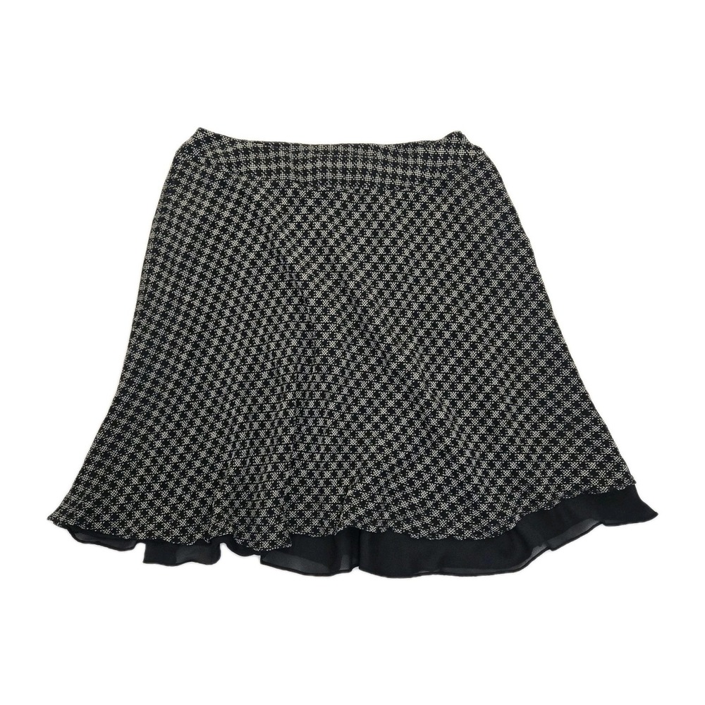 AK Anne Klein 100%‎ Silk Skirt 18W Black Checkered Classic Corporate Old Money